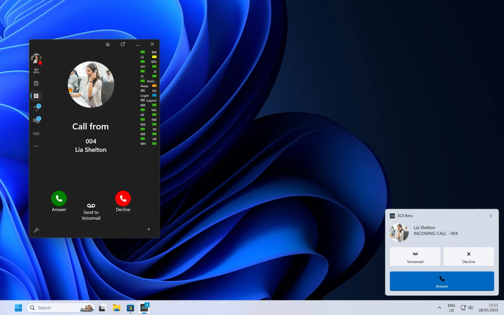 Application 3CX sur ordinateur Windows — softphone PC avec notification d'appel