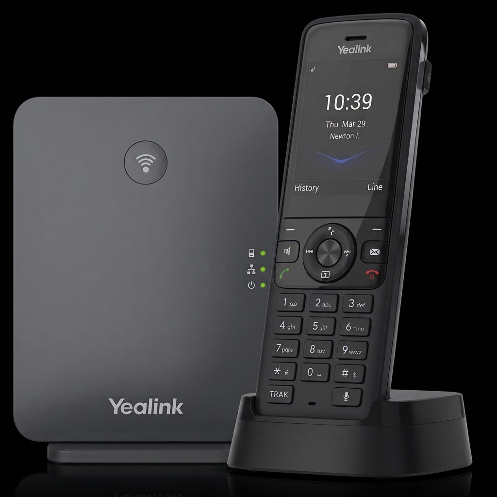 Téléphone IP sans fil DECT Yealink avec base — longue portée pour surfaces étendues